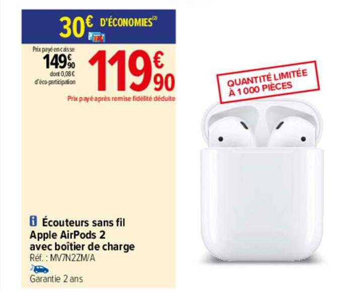 écouteurs sans fil apple airPods 2 avec boîtier de charge