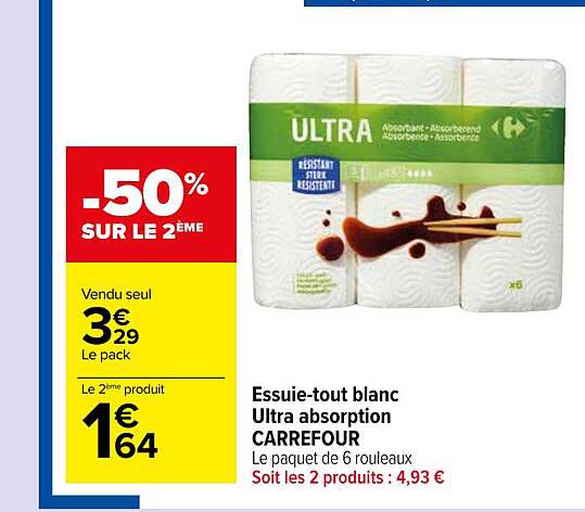 essuie-tout blanc ultra absorption carrefour