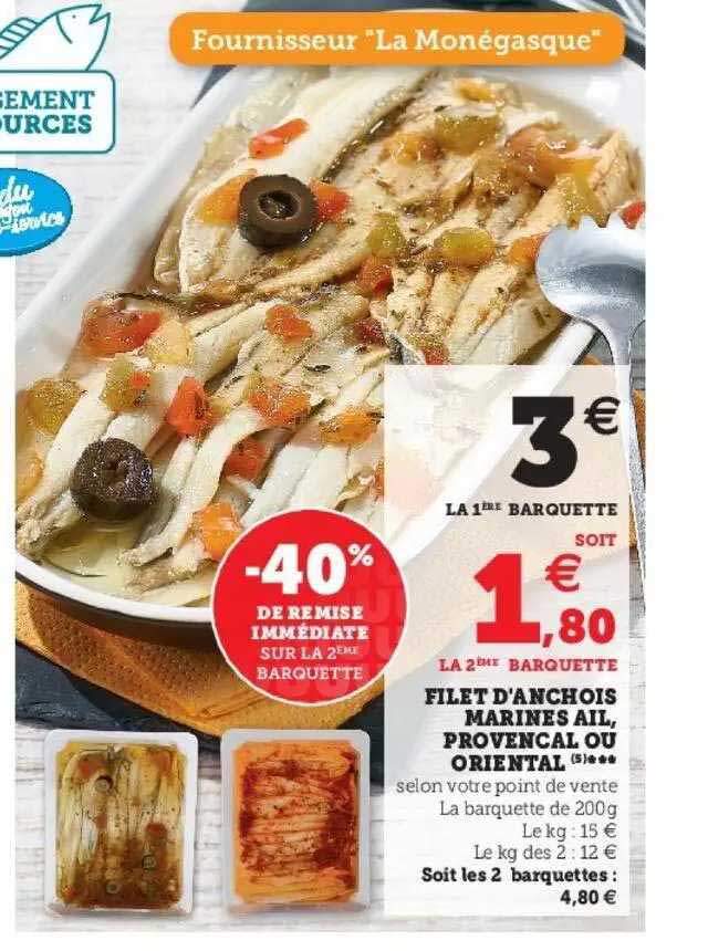 filet d'anchois marinés ail, provençal ou oriental