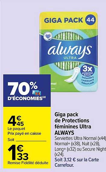 giga pack de protections féminines ultra always