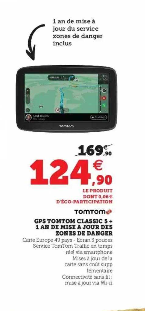 gps tomtom classic 5 + 1 an de mise à jour des zones de danger