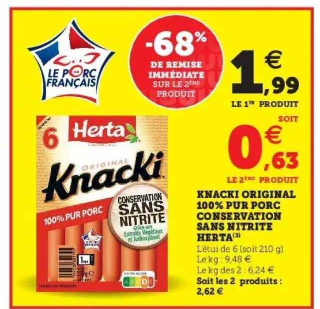 Knacki Original 100% Pur Porc Conservation Sans Nitrite Herta