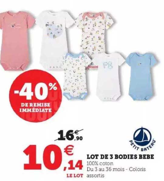 lot de 3 bodies bébé petit bateau
