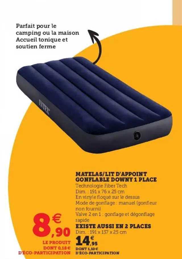 matelas - lit d'appoint gonflable downy 1 place - 2 places