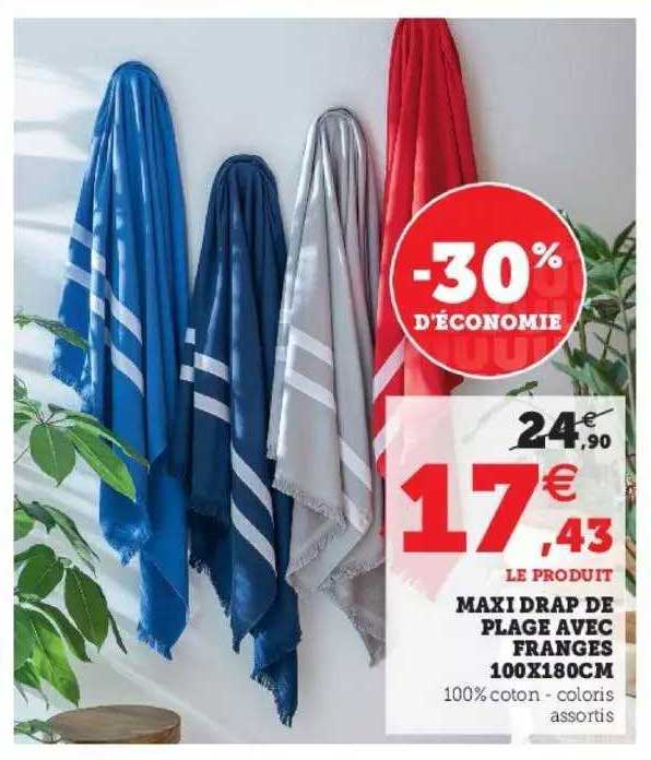 Maxi Drap De Plage Avec Franges 100 X 180 Cm