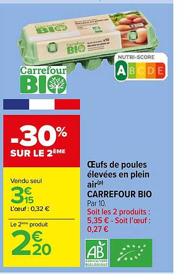 oeufs de poules élevées en plein air carrefour bio