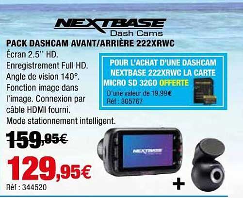 pack dashcam avant-arrière 222xrwc nextbase