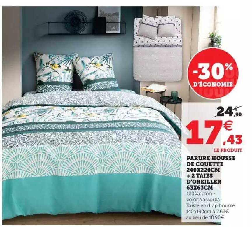 parure housse de couette 240 x 220 cm + 2 taies d'oreiller 63 x 63 cm