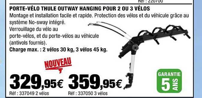 porte-vélo thule outway hanging pour 2 ou 3 vélos