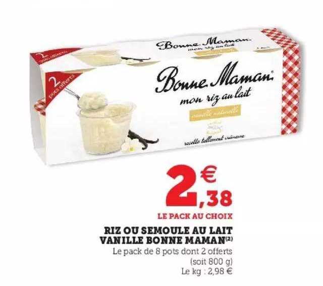 riz ou semoule au lait vanille bonne maman