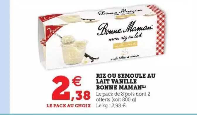 riz ou semoule au lait vanille bonne maman