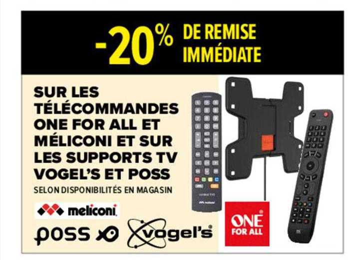 télécommandes one for all et méliconi et sur les supports tv vogel's et poss