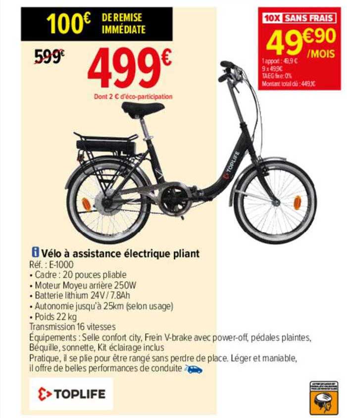 vélo à assistance électrique pliant toplife