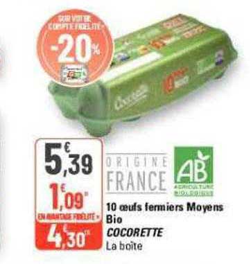 10 œufs fermiers moyens bio cocorette