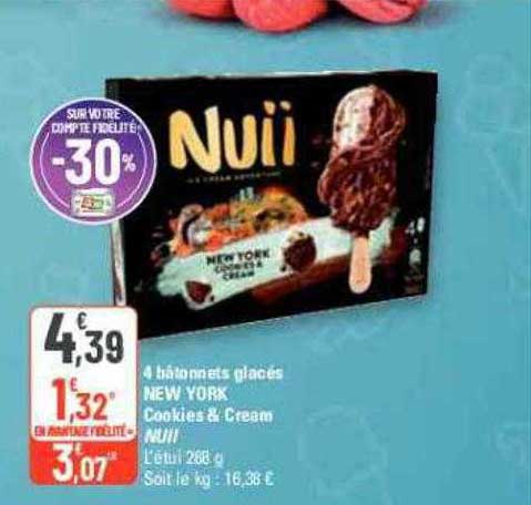 4 bâtonnets glacés new york cookies & cream nuii