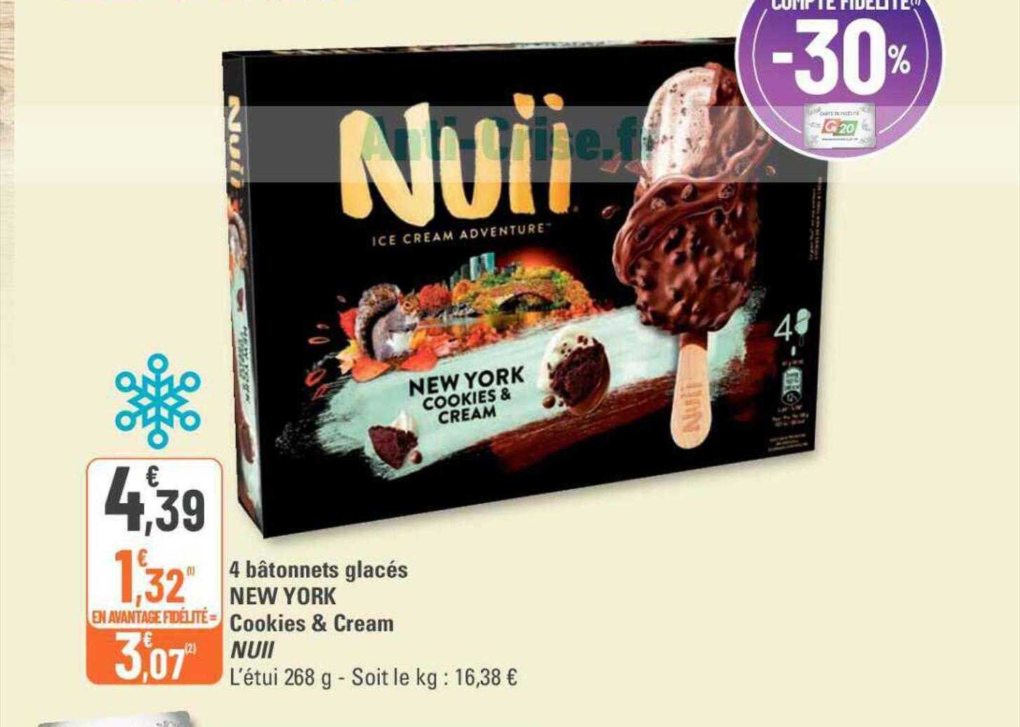 4 bâtonnets glacés new york cookies & cream nuii