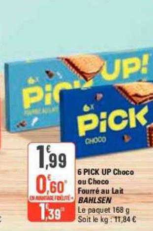 6 pick up choco ou choco fourré au lait bahlsen