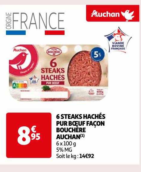 6 steaks hachés pur bœuf façon bouchère auchan
