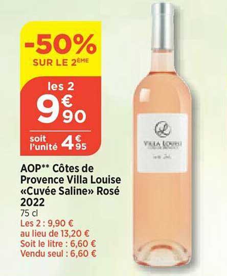 aop  côtes de provence villa louise «cuvée saline» rosé 2022
