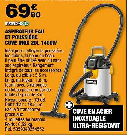 aspirateur eau et poussière cuve inox 1400w