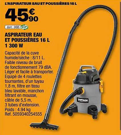 Aspirateur Eau Et Poussières 1 300 W Titan