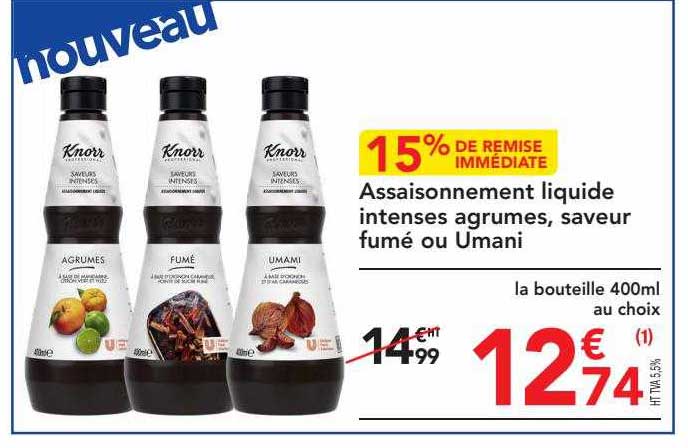 assaisonnement liquide intenses agrumes, saveur fumé ou umani