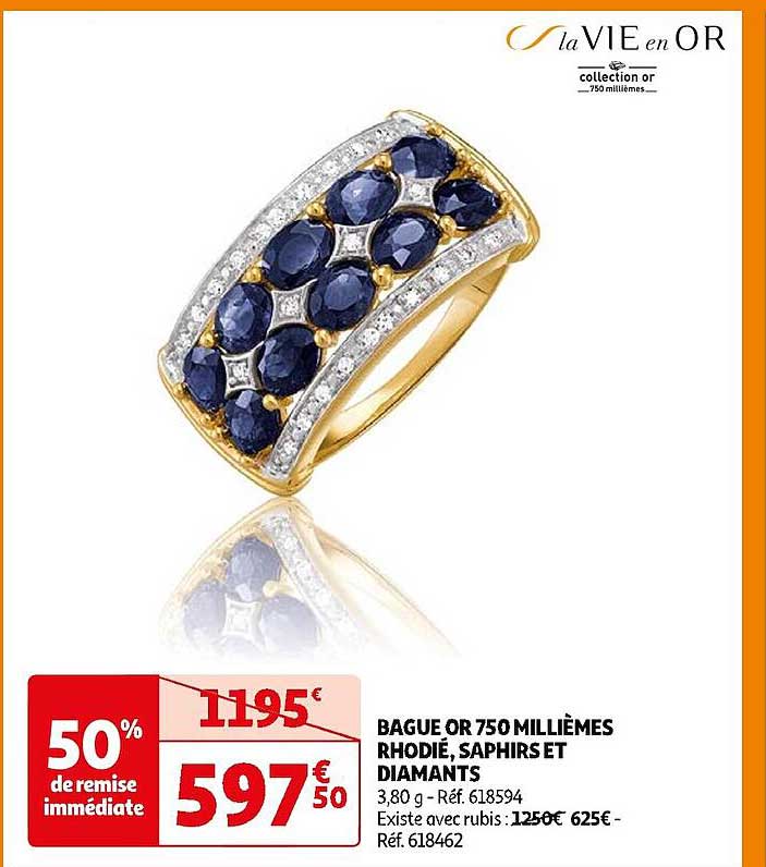 bague or 750 millièmes rhodié, saphirs et diamants