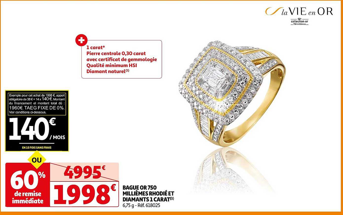 bague or 750 millièmes rhodié et diamants 1 carat