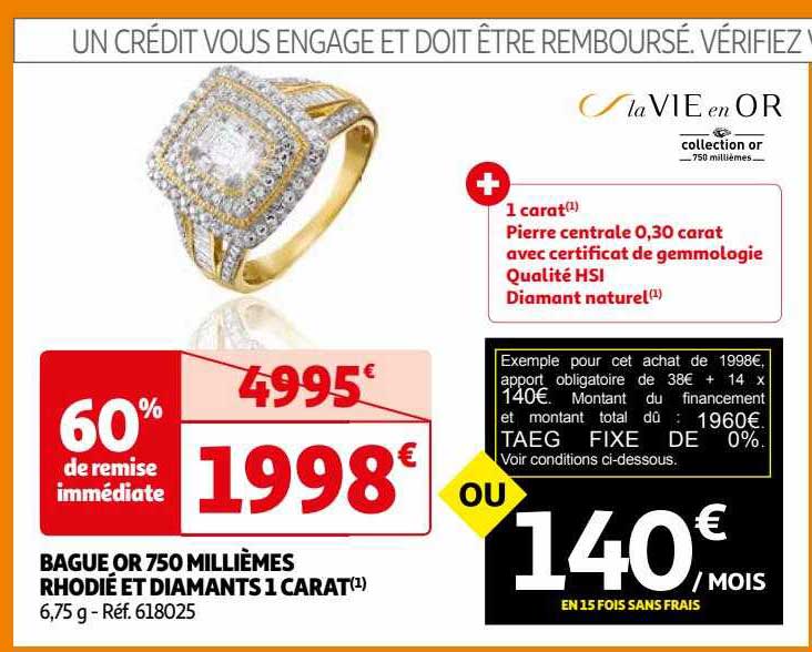bague or 750 millièmes rhodié et diamants 1 carat