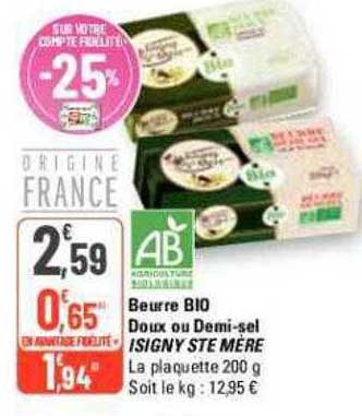 beurre bio doux ou demi-sel isigny ste mère