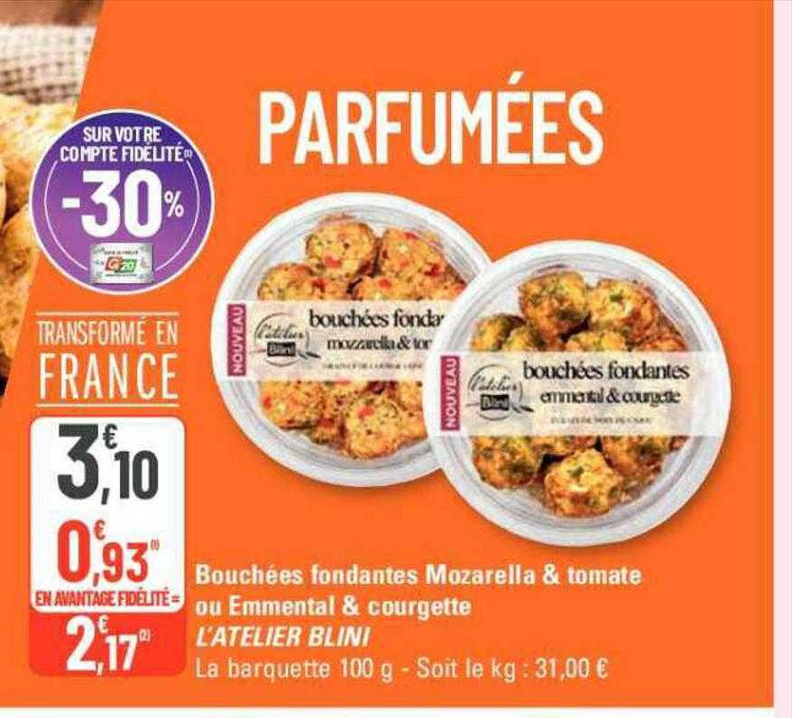 bouchées fondantes mozarella & tomate ou emmental & courgette l'atelier blini