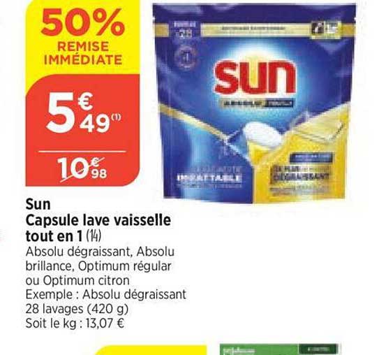 capsule lave vaisselle tout en 1 sun