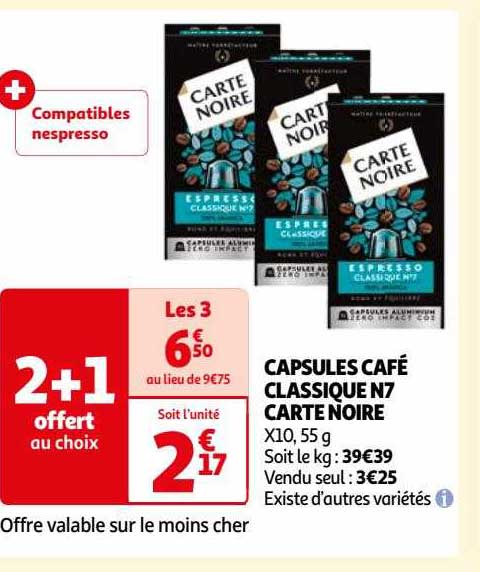 Capsules Café Classique N°7 Carte Noire