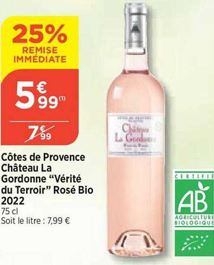 côtes de provence château la gordonne "vérité du terroir" rosé bio 2022