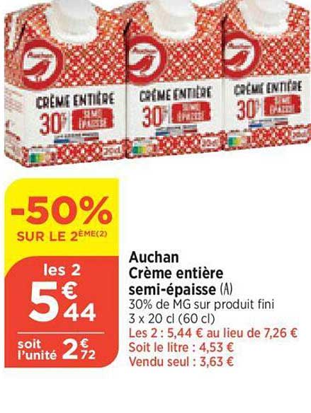 crème entière semi-épaisse auchan