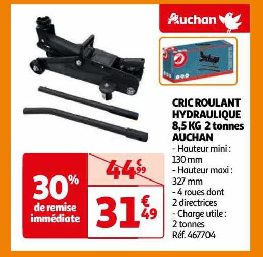 cric roulant hydraulique 8,5 kg 2 tonnes auchan