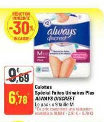 culottes spécial fuites urinaires plus always discreet