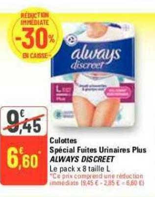 culottes spécial fuites urinaires plus always discreet