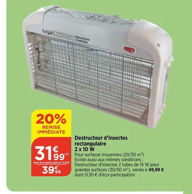 destructeur d'insectes rectangulaire 2 x 10 w