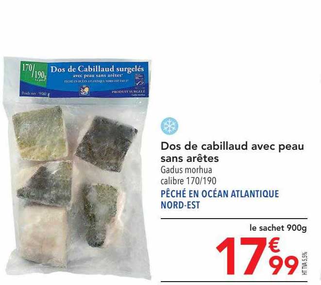 dos de cabillaud avec peau sans arêtes
