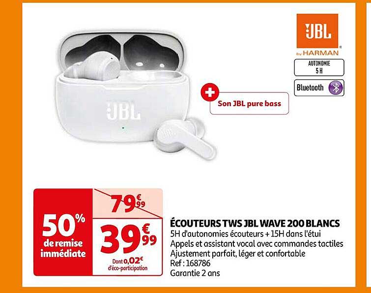 écouteurs tws jbl wave 200 blancs