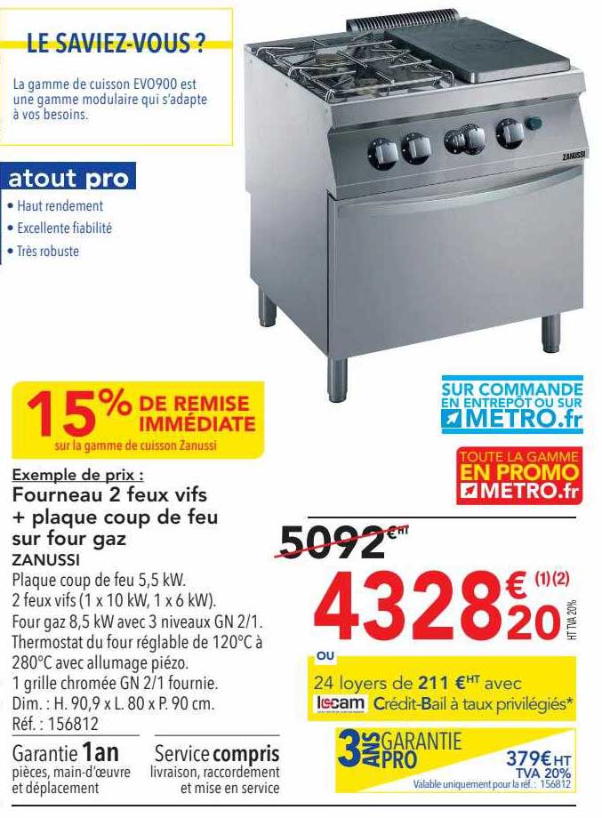 fourneau 2 feux vifs + plaque coup de feu sur four gaz zanussi