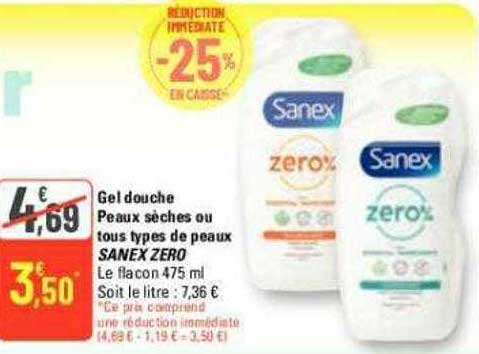 gel douche peaux sèches ou tous types de peaux sanex zero