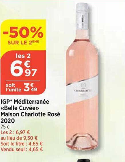 igp méditerranée «belle cuvée» maison charlotte rosé 2020
