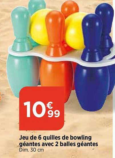 jeu de 6 quilles de bowling géantes avec 2 balles géantes