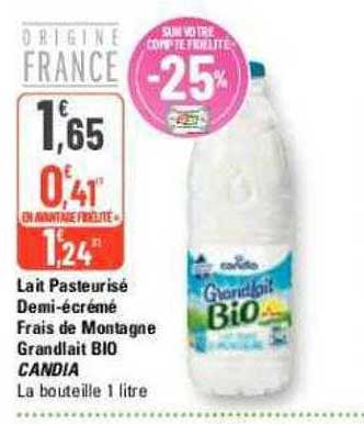 lait pasteurisé demi-écrémé frais de montagne grandlait bio candia