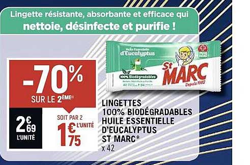 lingettes 100% biodégradables huile essentielle d'eucalyptus st marc