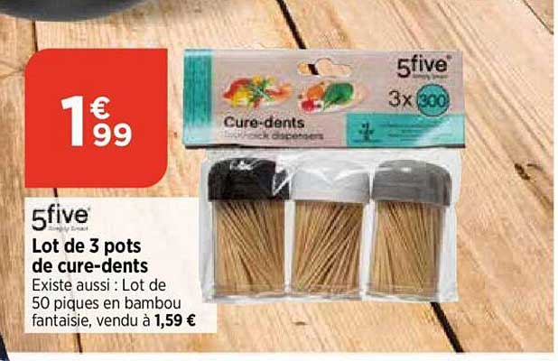 lot de 3 pots de cure-dents 5five