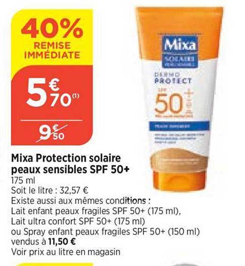 mixa protection solaire peaux sensibles spf 50+