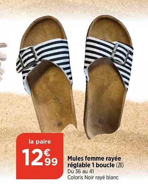 mules femme rayée réglable 1 boucle